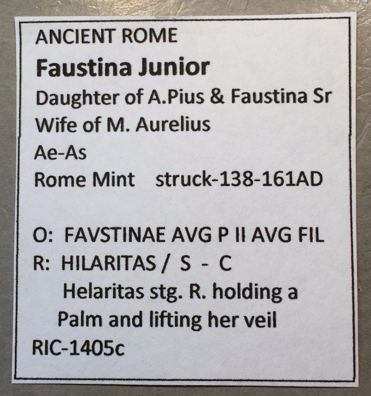 ANCIENT ROME  Faustina Junior Struck 138-161 AD Ae-As Rome Mint   #A456
