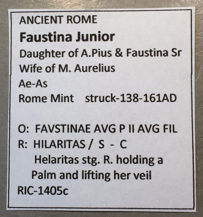 ANCIENT ROME  Faustina Junior Struck 138-161 AD Ae-As Rome Mint   #A456