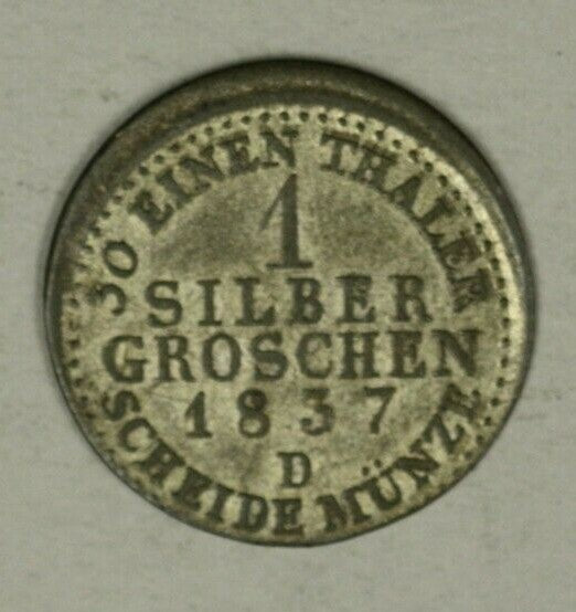 Germany Prussia Silver Groschen 1837-A  AU  Off Center   A2076