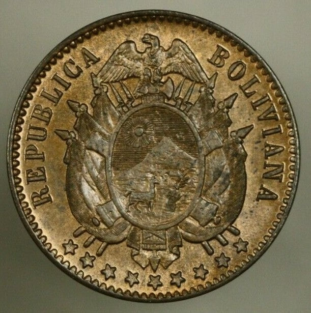 Bolivia Centavo 1883-A  Red-Brown UNC   A2095