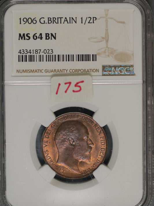 Great Britain 1906 1/2 Penny K-793.2 NGC MS64 BN