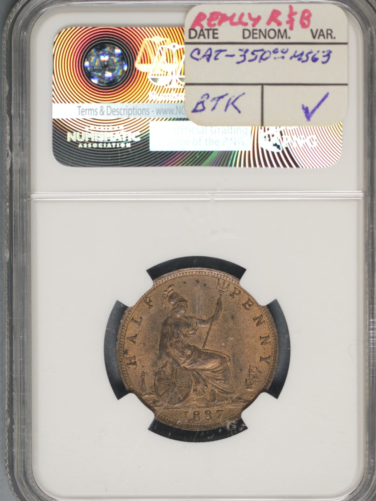 Great Britain 1887 1/2 Penny K-754 NGC MS63 BN