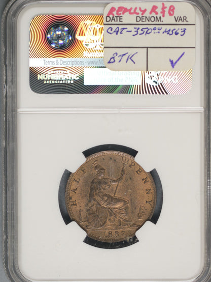Great Britain 1887 1/2 Penny K-754 NGC MS63 BN