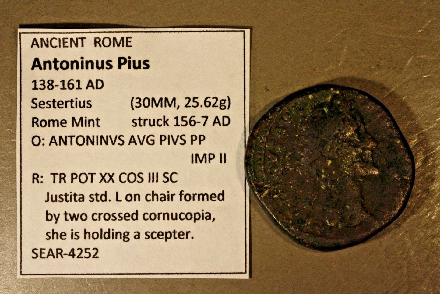 ANCIENT ROME Antoninus Pius 138-161 AD Bronze Denarius ROME MINT   #B202