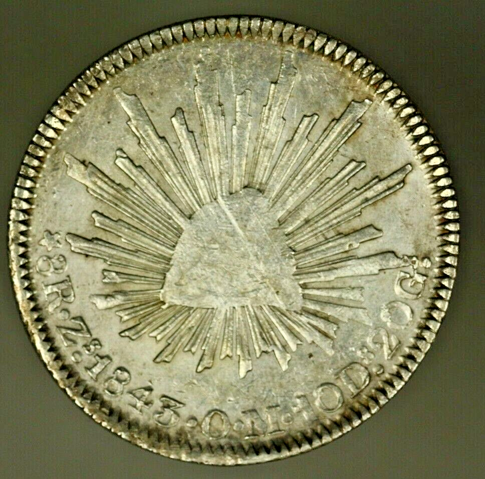 Mexico Silver 8 Reales 1843 Zs OM Weakly Struck AU    A790