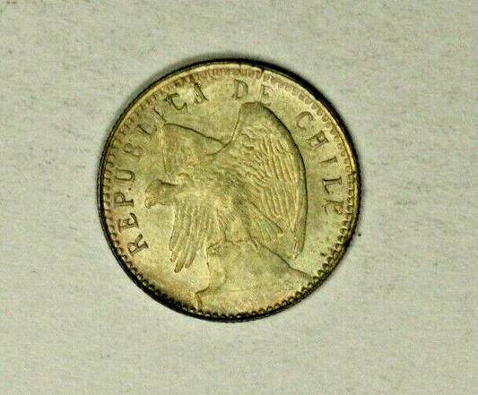 Chile  Silver 5 Centavos 1919   Lightly Toned Gem UNC   A1929