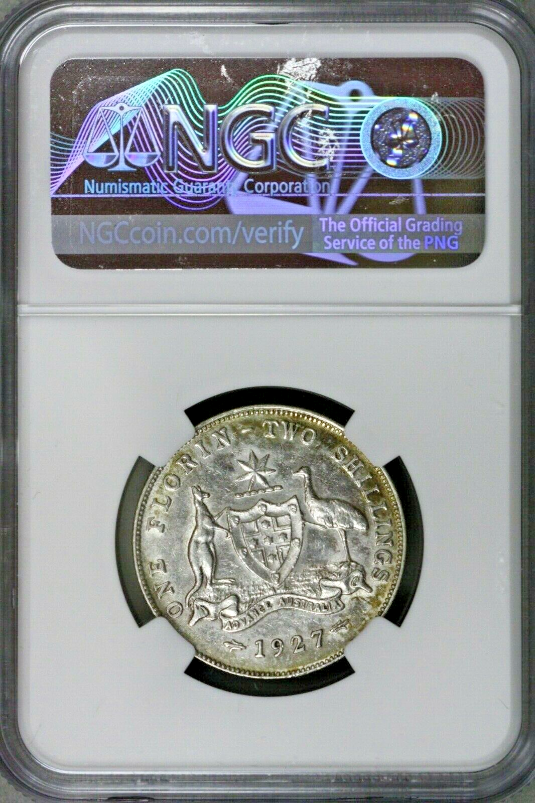 Australia 1927 2 Shillings (Florin) Arms Reverse NGC AU Details Cleaned S594