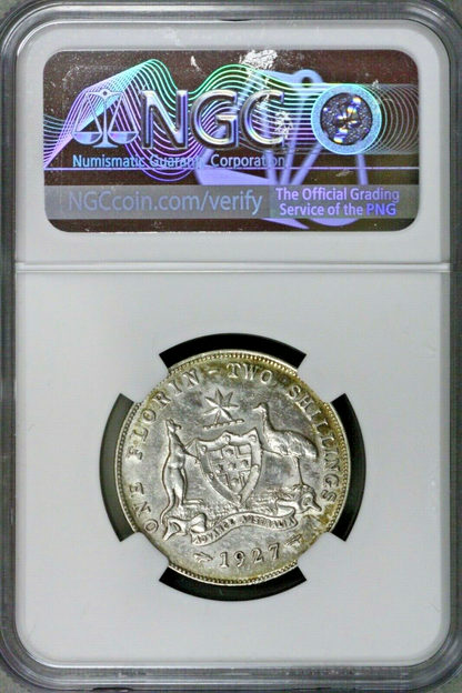 Australia 1927 2 Shillings (Florin) Arms Reverse NGC AU Details Cleaned S594