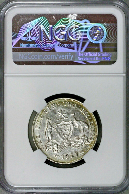 Australia 1927 2 Shillings (Florin) Arms Reverse NGC AU Details Cleaned S594