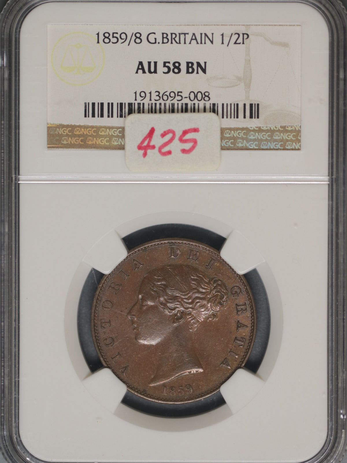 Great Britain 1859/8 1/2 Penny K-726 NGC AU58 BN