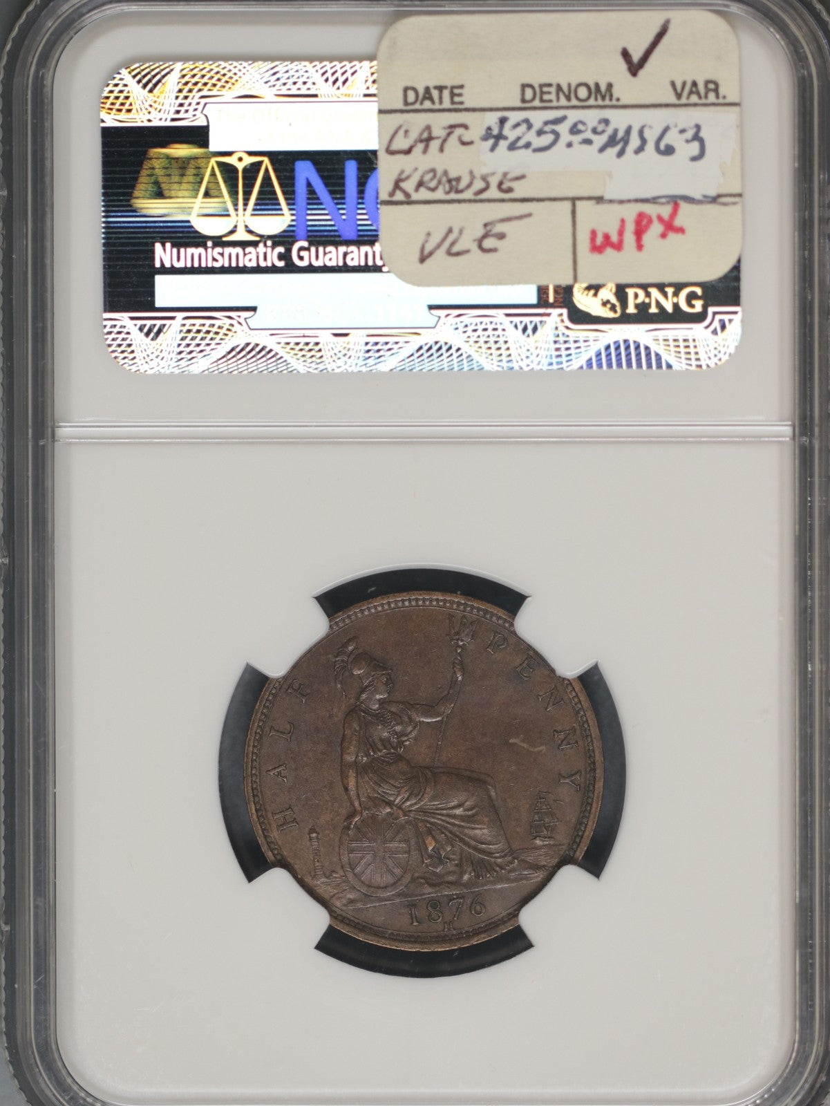 Great Britain 1876H 1/2 Penny K-754 NGC MS62 BN LARGE DATE