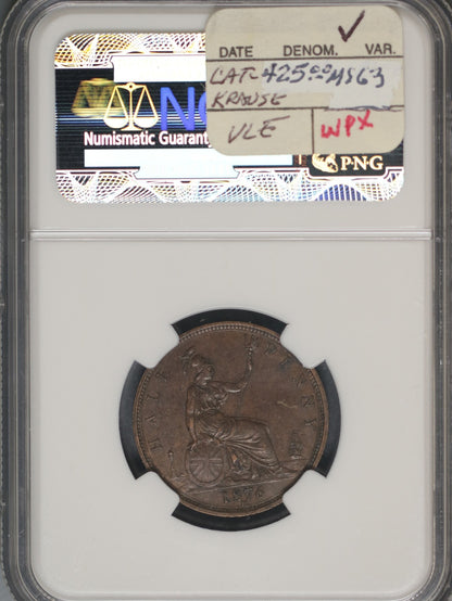 Great Britain 1876H 1/2 Penny K-754 NGC MS62 BN LARGE DATE