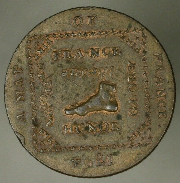 Great Britain Middlesex 1/2 Penny Political Token 1794 Map of France  UNC  A2470