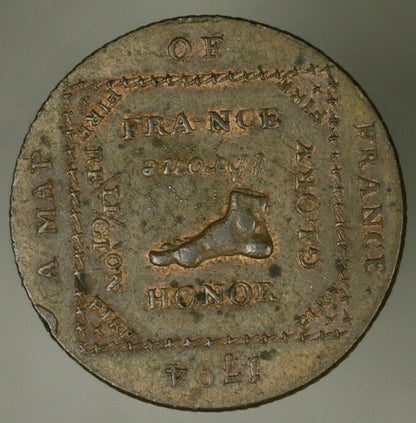 Great Britain Middlesex 1/2 Penny Political Token 1794 Map of France  UNC  A2470