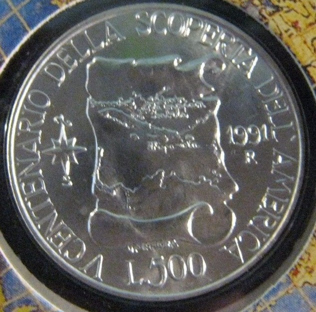 1991 Italy 500 Lire Discovery of America Silver in Holder