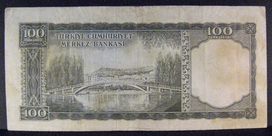 Replacement!  1930 Turkey, Bank of,100 Lire Bank Note (1.10.1964) 