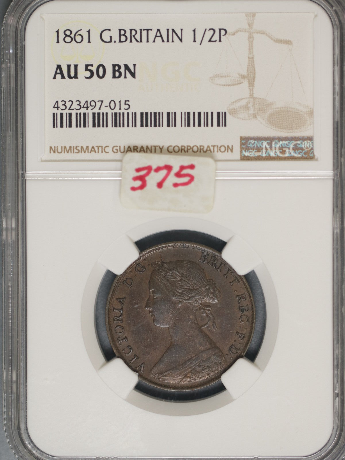 Great Britain 1861 1/2 Penny K-748.2 NGC AU50 BN