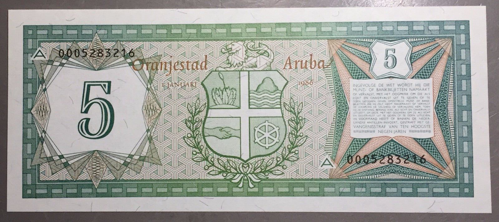 ARUBA 1986 5 Florin P-1   BANCO CENTRAL DI ARUBA VIJF FLORIN  A