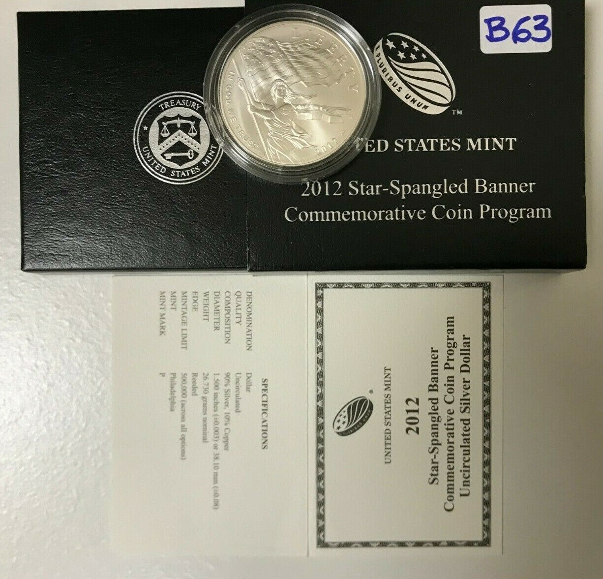 2012 Star-Spangled Banner UNC Silver Dollar  with Box & COA   B63