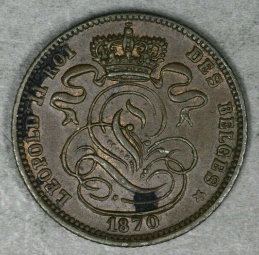 Belgium 1870 Centime Brown UNC Dark Spots on Reverse