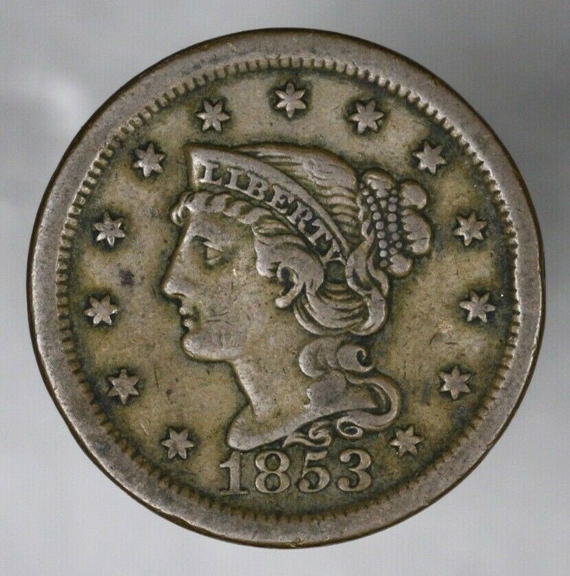 US 1853 Braided Hair Large Cent  A3153