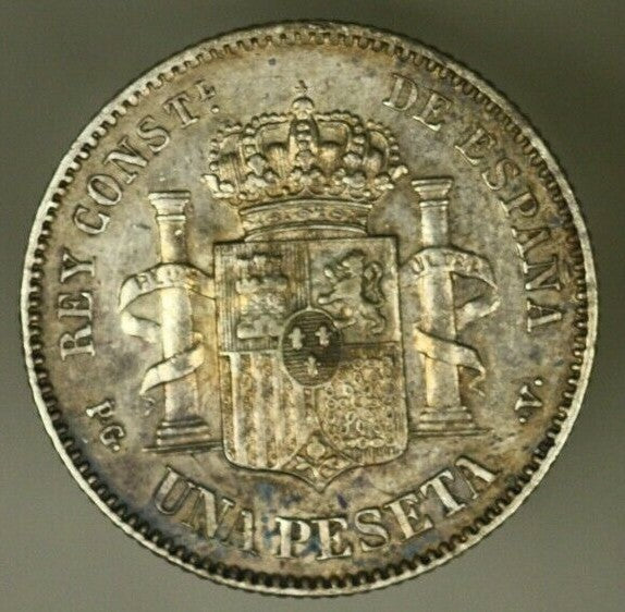 Spain Silver Peseta 1894 (94) AU+  Alfonso XIII    A866