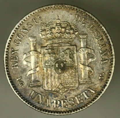 Spain Silver Peseta 1894 (94) AU+  Alfonso XIII    A866