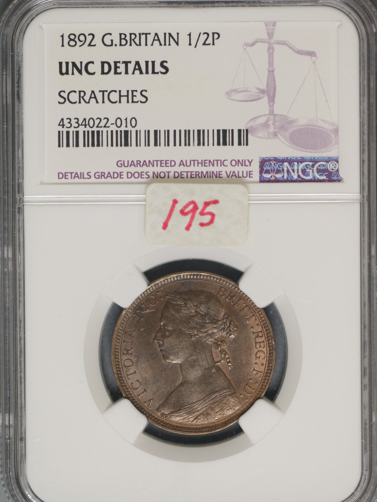 Great Britain 1892 1/2 Penny K-754 NGC UNC DETAILS SCRATCHES