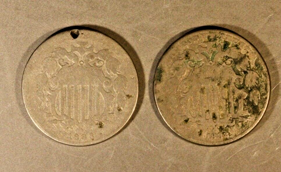 1882 & 1883 US Shield Nickels Set 2 Coins Low Grades 5 Cents