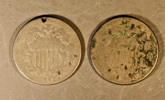 1882 & 1883 US Shield Nickels Set 2 Coins Low Grades 5 Cents