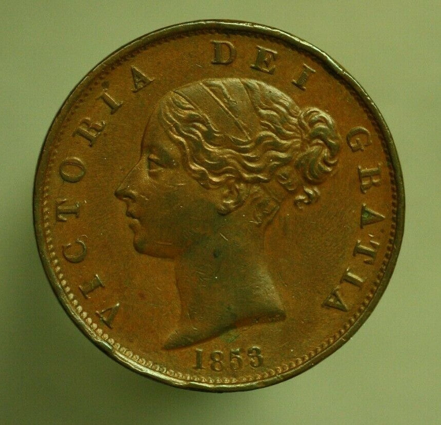 Great Britain 1853 Over 1 or 2 Unlisted Overdate 1/2 Penny Brown AU  A294