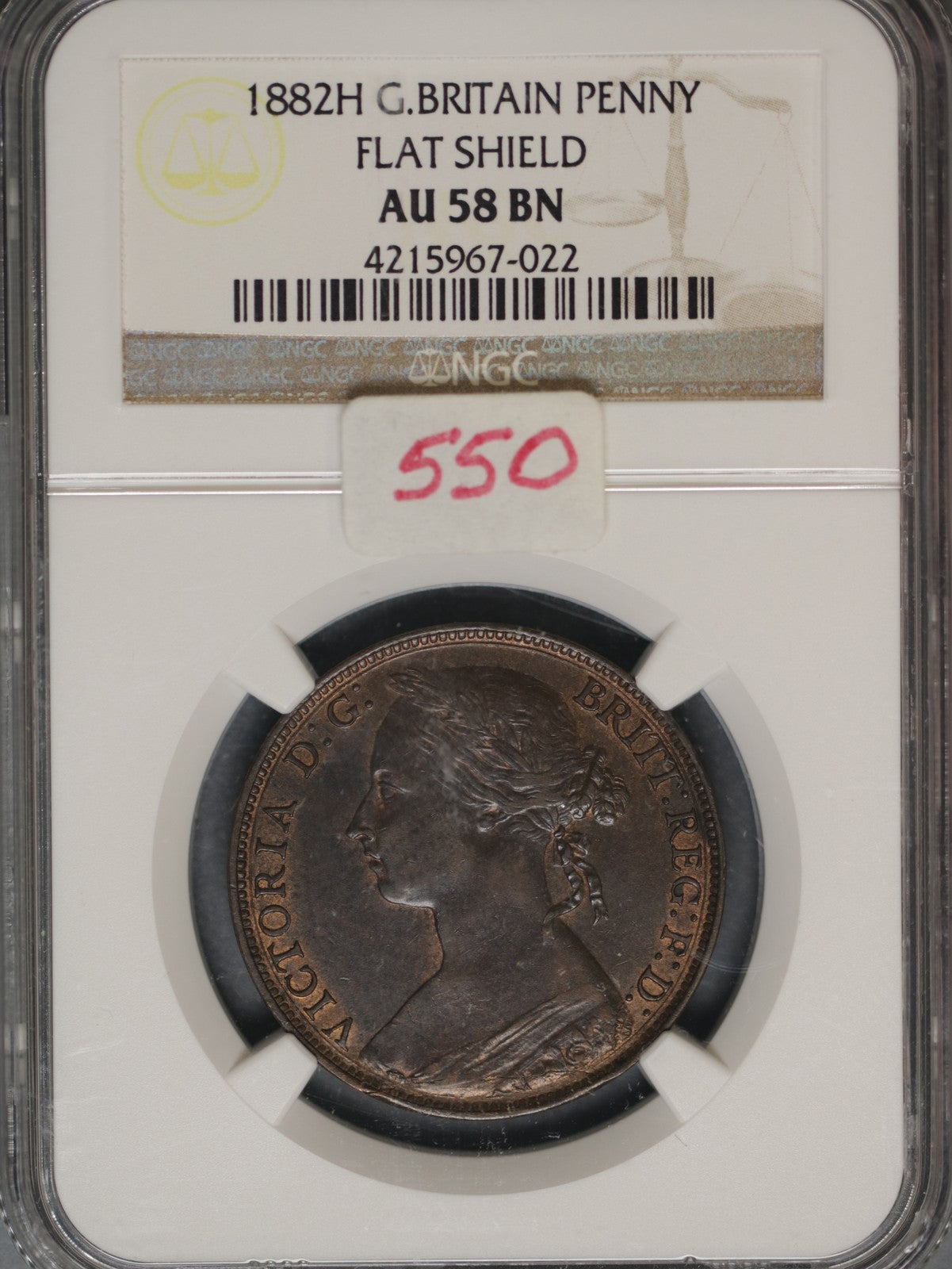 Great Britain 1882H Penny K-755 NGC AU58 BN FLAT SHIELD
