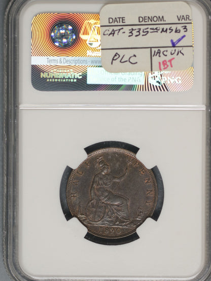 Great Britain 1890 1/2 Penny K-754 NGC MS62 BN