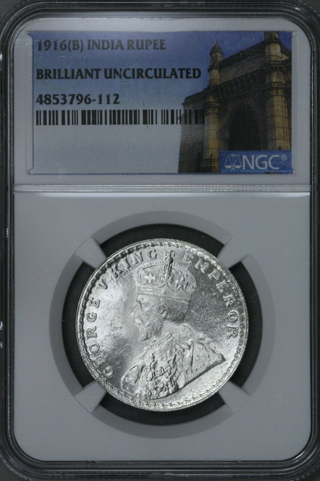 India 1916 B Rupee NGC Brilliant Uncirculated Nice Near Gem S574