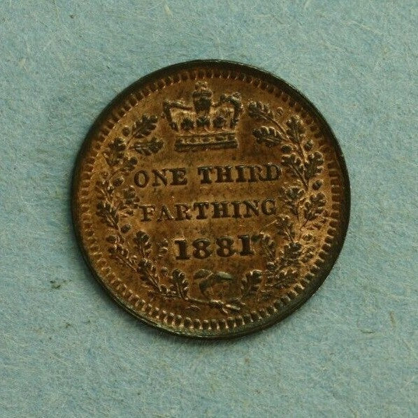 Great Britain 1881 1/3 Farthing Choice Red and Brown Unc A260