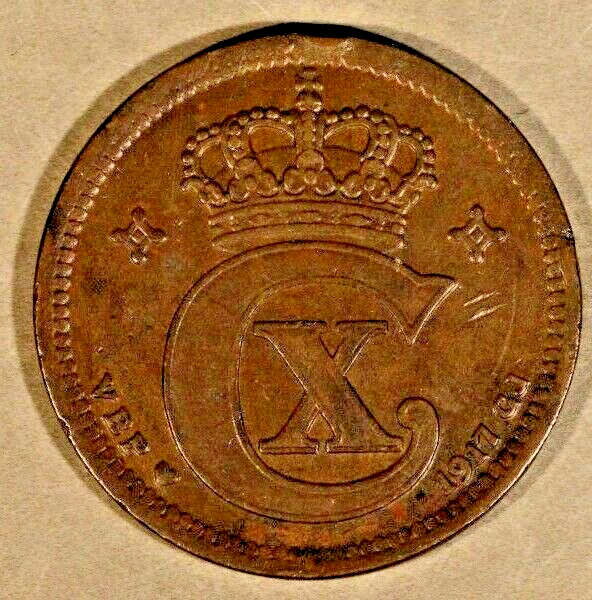 1917 Denmark 5 Ore, Lite Scratches, Dings    
