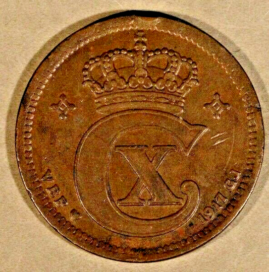 1917 Denmark 5 Ore, Lite Scratches, Dings    
