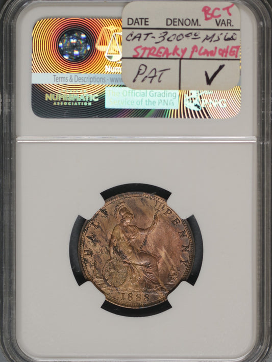 Great Britain 1888 1/2 Penny K-754 NGC UNC DETAILS ALTERED COLOR