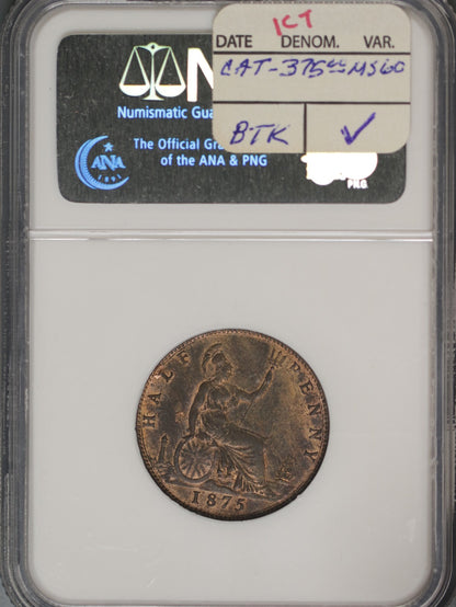 Great Britain 1875 1/2 Penny K-754 NGC MS60 BN