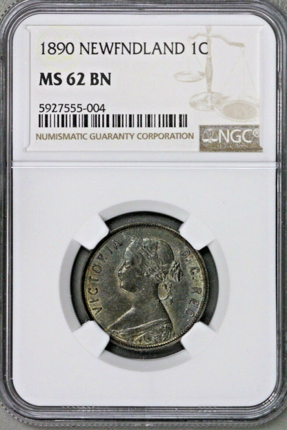 Canada 1890 Newfoundland 1 Cent NGC MS 62 BN    S394