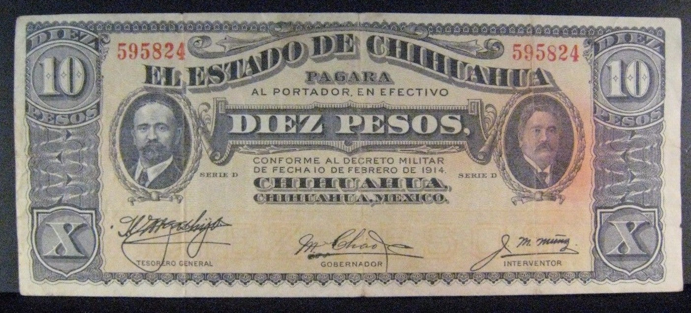 1914 (D) Mexico Revolution 10 Pesos Chihuahua State   