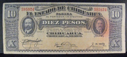 1914 (D) Mexico Revolution 10 Pesos Chihuahua State   