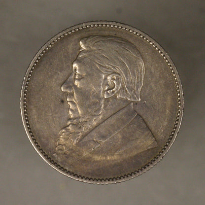 South Africa 1896 Shilling XF Toning over faint clean 