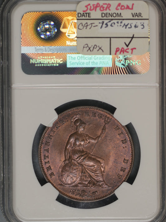 Great Britain 1858/3 Penny K-739 NGC MS64 RB