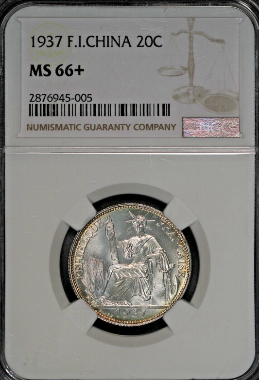 1937 French Indo China 20 Cents NGC MS 66+  S797