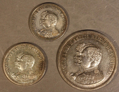 1889-1908 Portugal Set of 3 Silver Medals King Carlos/Amelia 