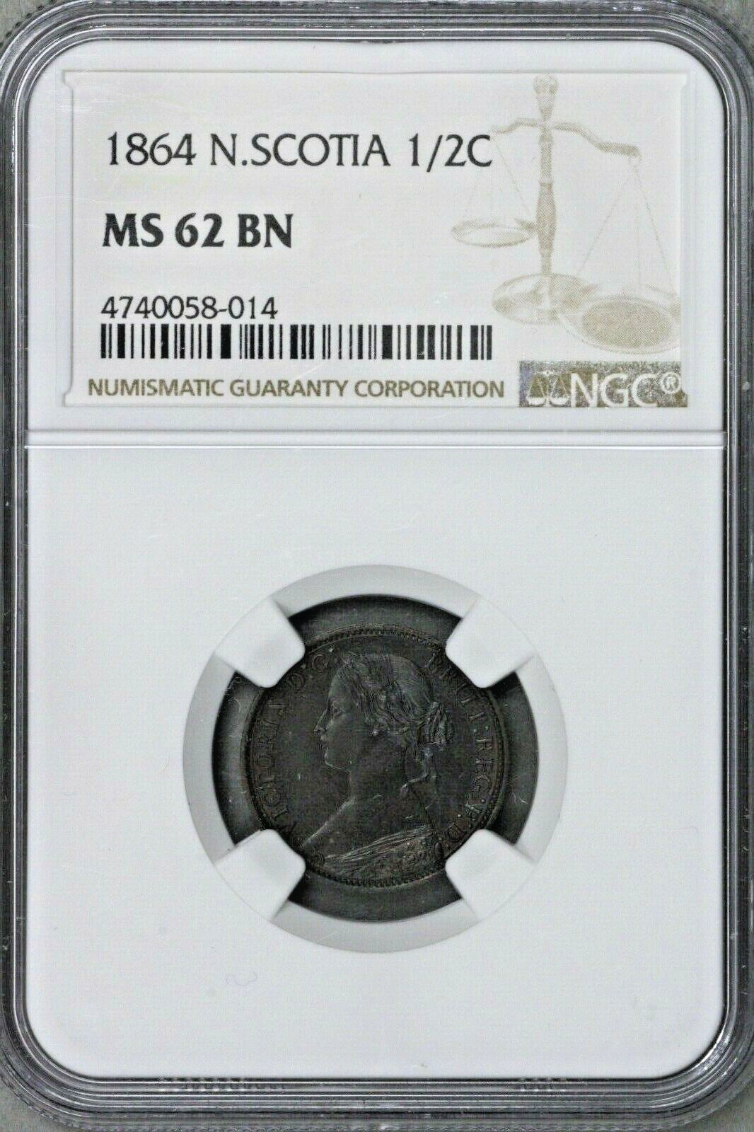 Canada 1864 Nova Scotia 1/2 Cent NGC MS 62 BN  S339