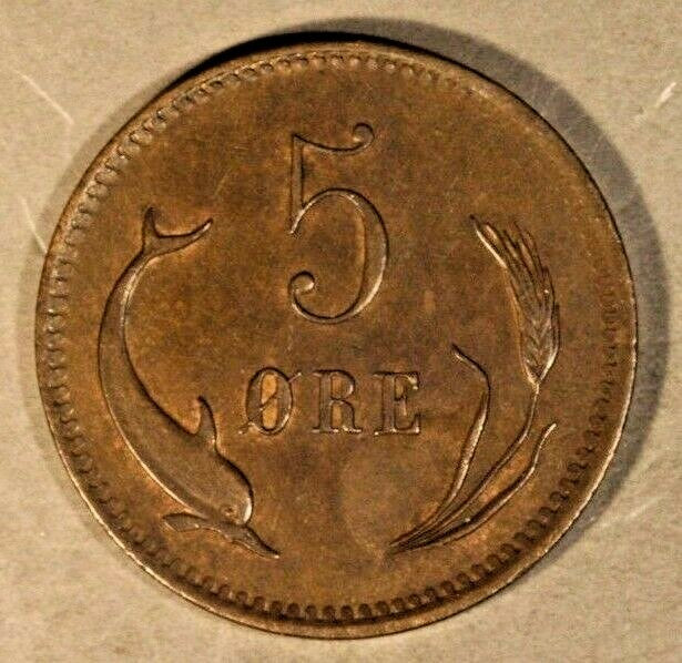 1875 Denmark 5 Ore Nice High Grade Coin         
