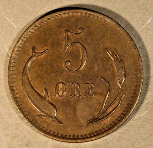 1875 Denmark 5 Ore Nice High Grade Coin         