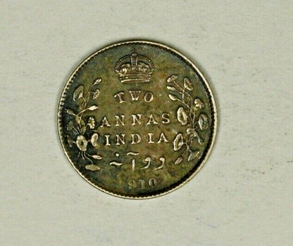 British India Silver 2 Annas 1910  Toned AU    A1222